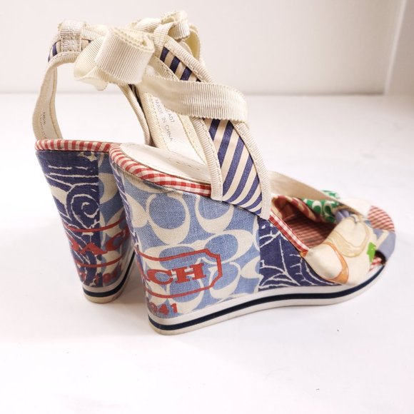 Coach Patchwork Lace Up Tammie Wedge Heels - Picture 5 of 7